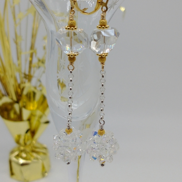 24K Vermeil Swarovski Ball Drop Earrings - Picture 4 of 9